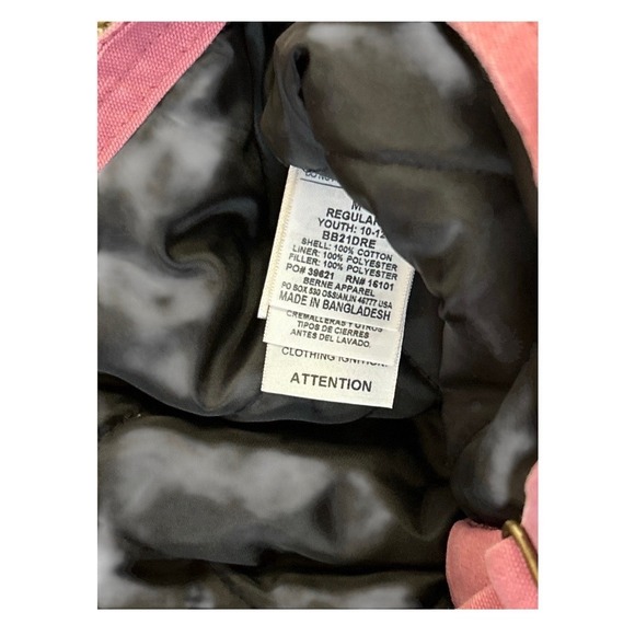 BERNE Youth Insulated Bib Overalls Pink Workwear Carpenter Snow Youth Med. 10-12 - Picture 5 of 5